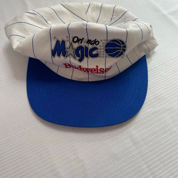 Vintage Orlando Magic Pinstripe Snapback Hat Budweiser Two Tone 90s NBA - Picture 1 of 5